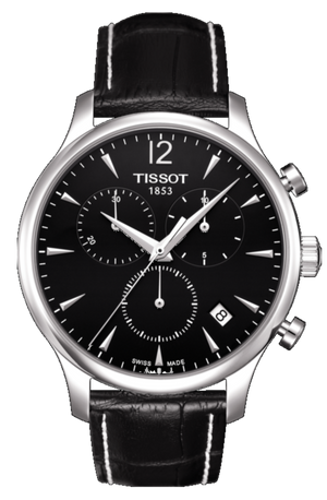 Tissot Tradition Chronograph Black Dial Black Leather Strap Watch For Men - T0636171605700 Authentic Buy Shop Now