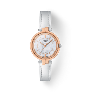 Tissot T Lady Flamingo Mother of Pearl White Dial White Leather Strap Watch For Women - T094.210.26.111.01 Authentic Buy Shop Now
