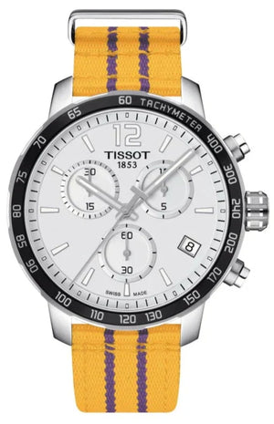 Tissot Quickster Chronograph NBA LA Lakers White Dial Yellow NATO Strap Watch for Men - T095.417.17.037.05 Authentic Buy Shop Now