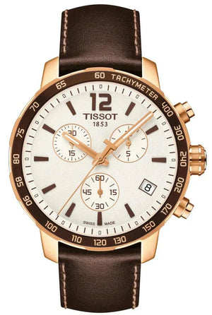Tissot Quickster Chronograph White Dial Brown Leather Strap Watch For Men - T095.417.36.037.02 Authentic Buy Shop Now