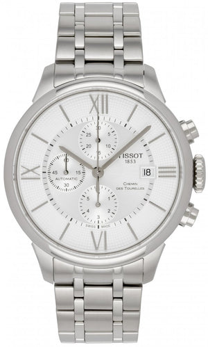Tissot Chemin des Tourelles Automatic Chronograph White Dial Silver Steel Strap Watch for Men - T099.427.11.038.00 Authentic Buy Shop Now