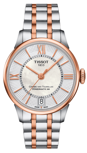 Tissot Chemin Des Tourelles Powermatic 80 Helvetic Price Lady Silver Dial Two Tone Steel Strap Watch For Women - T099.207.22.118.01 Authentic Buy Shop Now