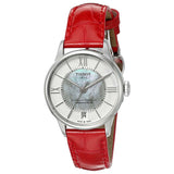 Tissot Chemin Des Tourelles Powermatic 80 Mother of Pearl White Dial Red Leather Strap Watch For Women - T099.207.16.118.00 Authentic Buy Shop Now