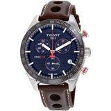 Tissot PRS 516 Chronograph Blue Dial Brown Leather Strap Watch For Men - T100.417.16.041.00 Authentic Buy Shop Now