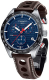 Tissot PRS 516 Chronograph Blue Dial Brown Leather Strap Watch For Men - T100.417.16.041.00 Authentic Buy Shop Now