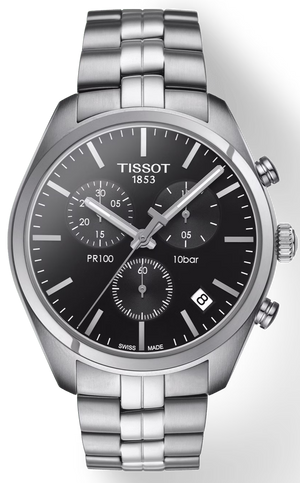 Tissot T Classic PR 100 Chronograph Black Dial Silver Steel Strap Watch for Men - T101.417.11.051.00 Authentic Buy Shop Now
