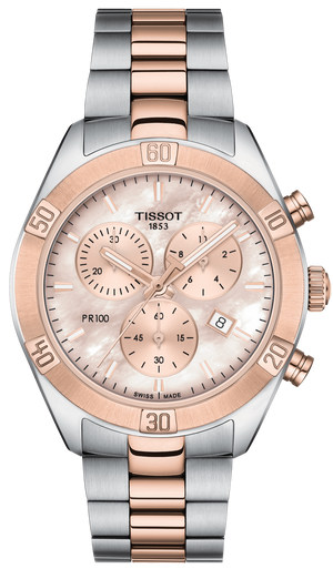 Tissot PR 100 Sport Chic Chronograph Mother of Pearl Dial Two Tone Steel Strap Watch for Women - T101.917.22.151.00 Authentic Buy Shop Now
