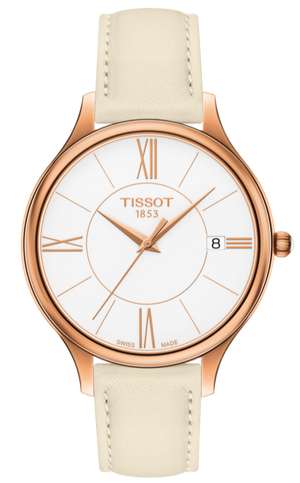 Tissot T Lady Bella Ora Round White Dial Beige Leather Strap Watch For Women - T103.210.36.018.00 Authentic Buy Shop Now