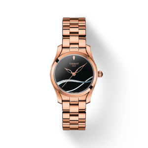 Tissot T Wave Black Dial Rose Gold Steel Strap Watch For Women - T112.210.33.051.00 Authentic Buy Shop Now