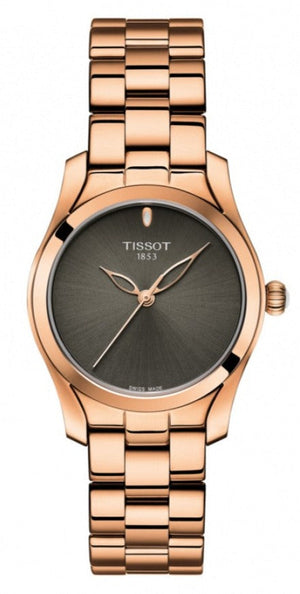 Tissot T Wave Anthracite Dial Rose Gold Steel Strap Watch For Women - T112.210.33.061.00 Authentic Buy Shop Now