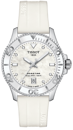 Tissot Seastar 1000 Mother of Pearl White Dial White Rubber Strap Watch for Women - T120.210.17.116.00 Authentic Buy Shop Now