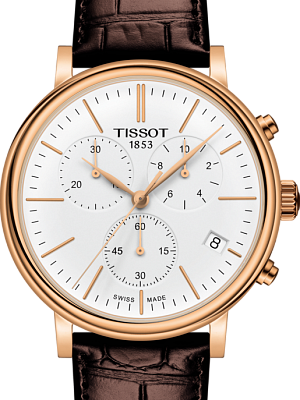 Tissot Carson Premium Chronograph White Dial Brown Leather Strap Watch For Men - T122.417.36.011.00 Authentic Buy Shop Now
