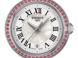 Tissot Bellissima Small Lady Diamonds Mother of Pearl Dial Red Leather Strap Watch For Women - T126.010.66.113.00 Authentic Buy Shop Now