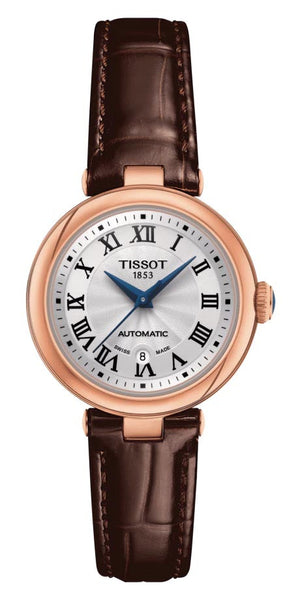 Tissot Bellissima Automatic Silver Dial Brown Leather Strap Watch For Women - T126.207.36.013.00 Authentic Buy Shop Now