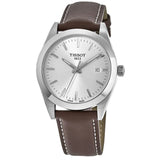 Tissot Gentleman Silver Dial Brown Leather Strap Watch For Men - T127.410.16.031.00 Authentic Buy Shop Now