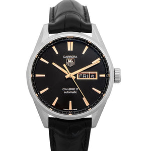 Tag Heuer Carrera Calibre 5 Automatic Black Dial Black Leather Strap Watch for Men - WAR201C.FC6266 Authentic Buy Shop Now