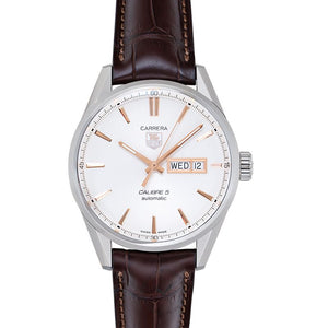 Tag Heuer Carrera Calibre 5 Automatic White Dial Brown Leather Strap Watch for Men - WAR201D.FC6291 Authentic Buy Shop Now