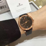 Swarovski Crystalline Hours Black Dial Black Leather Strap Watch for Women - 5295377 Authentic Buy Shop Now