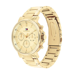 Tommy Hilfiger Tyson Chronograph Gold Dial Gold Steel Strap Watch For Men - 1710611 Authentic Buy Shop Now