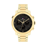 Tommy Hilfiger Troy Chronograph Black Dial Gold Steel Strap Watch For Men - 1792109 Authentic Buy Shop Now