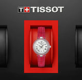 Tissot Bellissima Small Lady Diamonds Mother of Pearl Dial Red Leather Strap Watch For Women - T126.010.66.113.00 Authentic Buy Shop Now