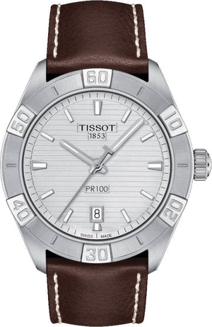 Tissot PR 100 Sport Silver Dial Brown Leather Strap Watch For Men - T101.610.16.031.00 Authentic Buy Shop Now