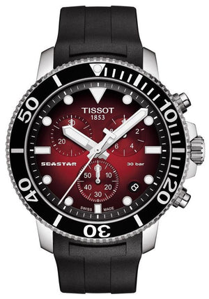 Tissot Seastar 1000 Chronograph Red Dial Black Rubber Strap Watch For Men - T120.417.17.421.00 Authentic Buy Shop Now