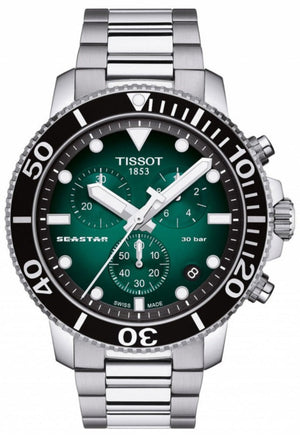 Tissot Seastar 1000 Chronograph Green Dial Silver Steel Strap Watch For Men - T120.417.11.091.01 Authentic Buy Shop Now