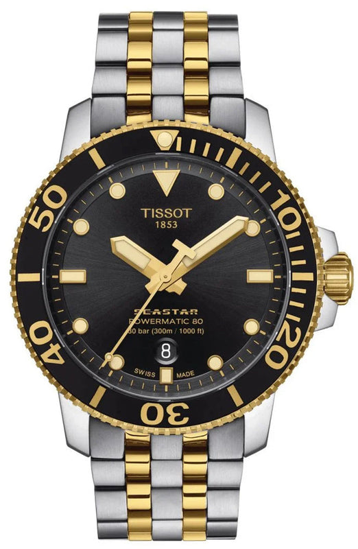 Tissot Seastar 1000 Powermatic 80 Black Dial Two Tone Steel Strap Watch For Men - T120.407.22.051.00 Authentic Buy Shop Now
