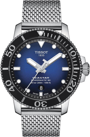 Tissot Seastar 1000 Powermatic 80 Blue Dial SIlver Mesh Bracelet Watch For Men - T120.407.11.041.02 Authentic Buy Shop Now