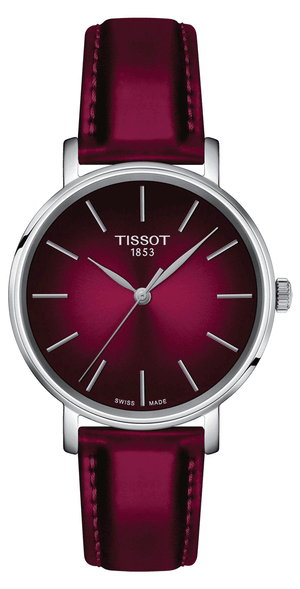 Tissot Everytime Lady Burgundy Dial Burgundy Leather Strap Watch for Women - T143.210.17.331.00 Authentic Buy Shop Now