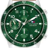 Tommy Hilfiger Jimmy Chronograph Green Dial Brown Leather Strap Watch For Men - 1791948 Authentic Buy Shop Now