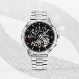Tommy Hilfiger Henry Chronograph Black Dial Silver Steel Strap Watch For Men - 1710477 Authentic Buy Shop Now