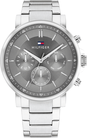 Tommy Hilfiger Tyson Chronograph Grey Dial Silver Steel Strap Watch For Men - 1710604 Authentic Buy Shop Now