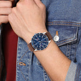 Tommy Hilfiger Jimmy Chronograph Quartz Blue Dial Brown Leather Strap Watch For Men - 1791946 Authentic Buy Shop Now