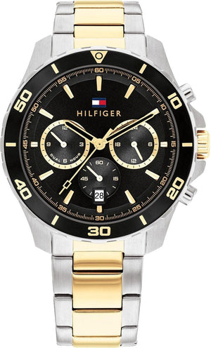 Tommy Hilfiger Jordon Chronograph Black Dial Two Tone Steel Strap Watch For Men - 1792095 Authentic Buy Shop Now