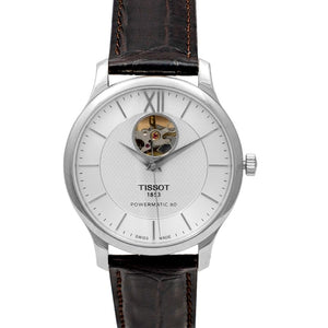 Tissot T Classic Tradition Powermatic 80 Open Heart Silver Dial Brown Leather Strap Watch for Men - T063.907.16.038.00 Authentic Buy Shop Now
