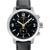 Tissot PRC 200 Chronograph Black Dial Black Leather Strap Watch For Men - T055.417.16.057.00 Authentic Buy Shop Now