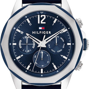 Tommy Hilfiger Lars Chronograph Blue Dial Blue Leather Strap Watch For Men - 1792063 Authentic Buy Shop Now