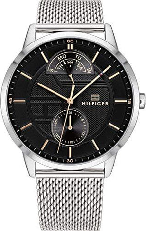 Tommy Hilfiger Hunter Quartz Black Dial Silver Steel Strap Watch for Men - 1791610 Authentic Buy Shop Now