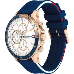 Tommy Hilfiger Bank Multifunction Quartz White Dial Blue Rubber Strap Watch for Men - 1791778 Authentic Buy Shop Now