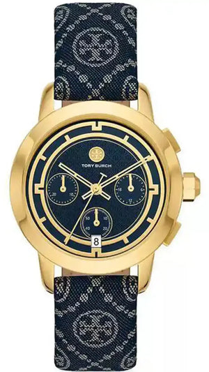 Tory Burch The Miller Chronograph Blue Dial Blue Jacquard Strap Watch for Women - TBW1038 Authentic Buy Shop Now
