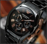 Emporio Armani Valente Ceramica Chronograph Black Dial Black Steel Strap Watch For Men - AR1410 Authentic Buy Shop Now