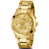 Guess Atlas Chronograph Gold Dial Gold Steel Strap Watch For Men - W0668G4 Authentic Buy Shop Now