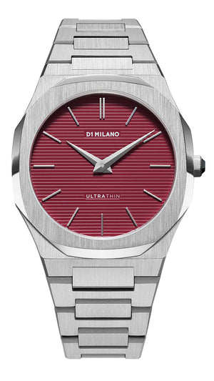 D1 Milano Ultra Thin Bordeaux Red Dial Silver Steel Strap Watch for Unisex - D1-UTBJ11 Authentic Buy Shop Now