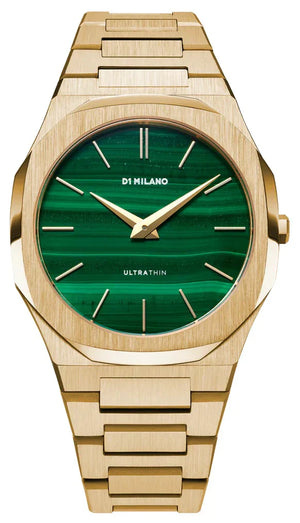 D1 Milano Ultra Thin Malachite Green Dial Gold Steel Strap Watch for Men - D1-UTBJ30 Authentic Buy Shop Now