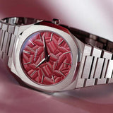 D1 Milano Ultra Thin Barn Red Dial Silver Steel Strap Watch for Men - D1-UTBJ33 Authentic Buy Shop Now