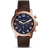 Fossil Pilot 54 Chronograph Blue Dial Brown Leather Strap Watch for Men - FS5204 Authentic Buy Shop Now