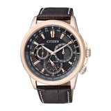 Citizen Eco Drive Calendrier Black Dial Brown Leather StrapWatch For Men - BU2023-12E Authentic Buy Shop Now