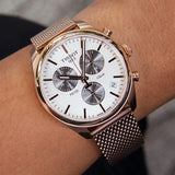 Tissot T Classic PR 100 Chronograph Silver Dial Rose Gold Mesh Bracelet Watch For Men - T101.417.33.031.01 Authentic Buy Shop Now